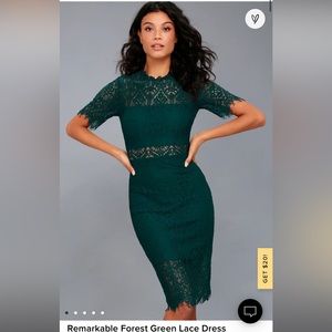Womens Lulu’s Remarkable Forest Green Lace Dress. Like new worn once. Size M